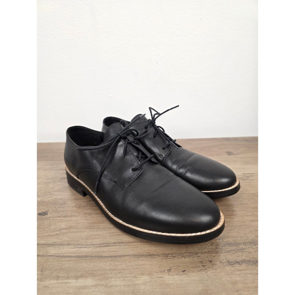 Eileen Fisher Black Leather Lace Up Oxford Flats Vero Cuoio Sole Womens 7